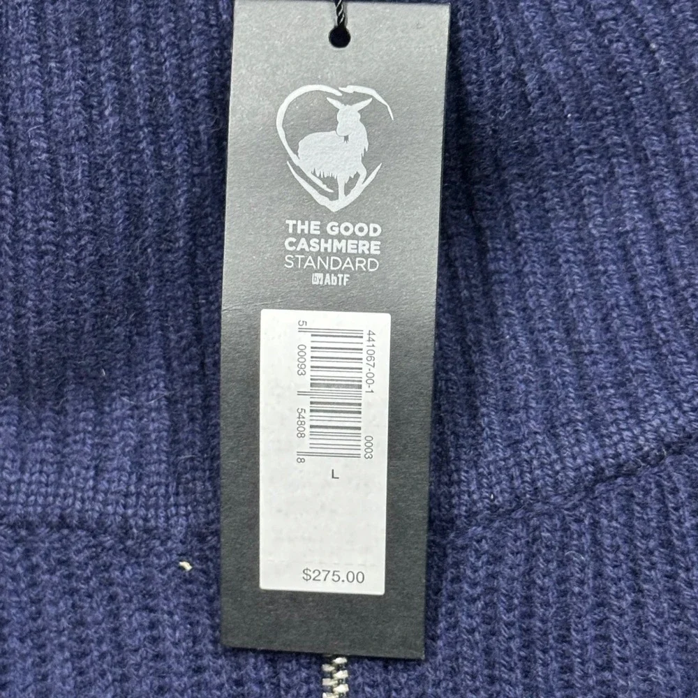Banana Republic Mens Large Navy Blue Merino Wool Cashmere Ribbed 1/4 Zip Sweater
